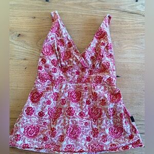 Kuhl Outdoor Floral Cotton Rouched Top Ivory Red‎ Women’s Small Preloved